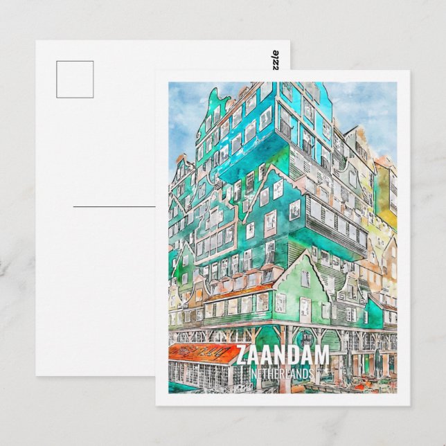 Zaandam Netherlands Famous Travel Place Watercolor Postcard (Front/Back)