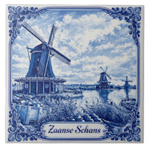 Zaanse Schans Delft Blue style ceramic tile