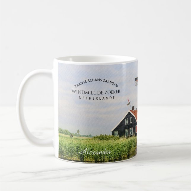   Zaanse Schans Windmill Watercolor Dutch Coffee Mug (Left)