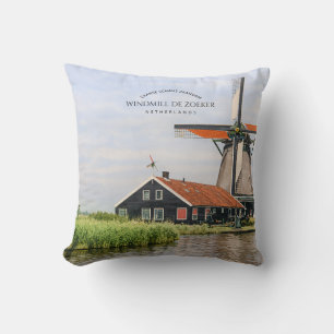 Zaanse Schans Windmill Watercolor Dutch Heritage Cushion