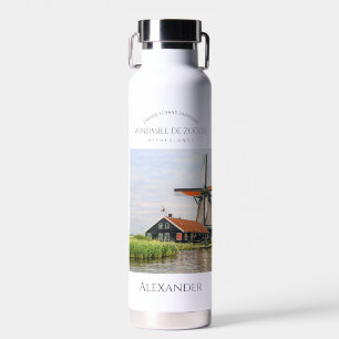 Zaanse Schans Windmill Watercolor Dutch Heritage Water Bottle