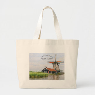   Zaanse Schans Windmill Watercolor Dutch Large Tote Bag