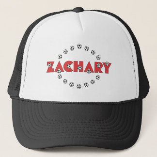 Zachary in Soccer Red Trucker Hat