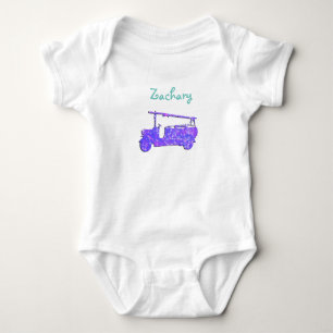 Zachary Name With A Fire Truck, Baby Bodysuit