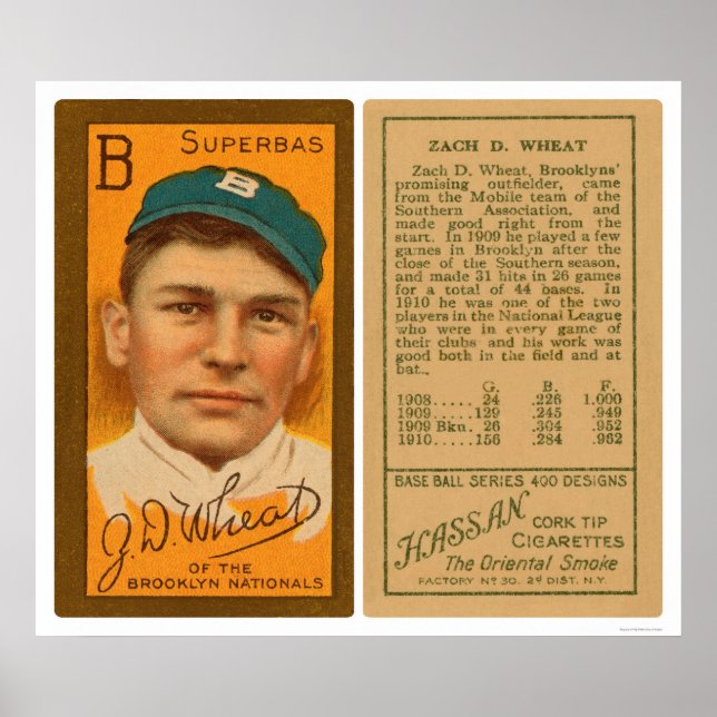 Zack Wheat Brooklyn Superbas Baseball 1911 Poster (Front)