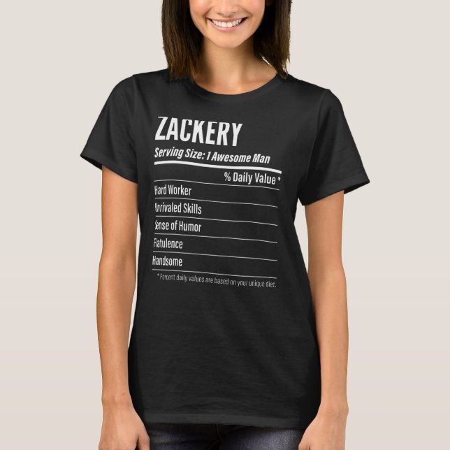 Zackery Serving Size Nutrition Label Calories T-Shirt (Front)