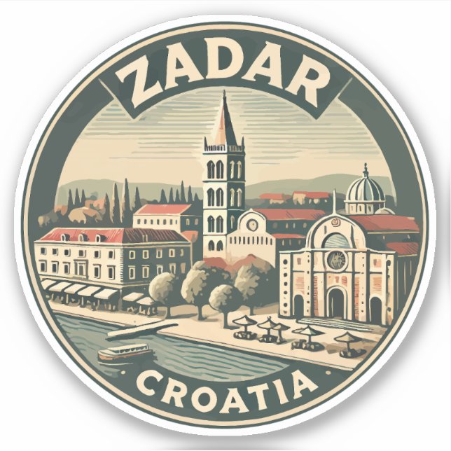 Zadar Croatia Illustration Travel Art Badge (Front)