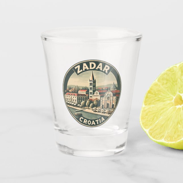 Zadar Croatia Illustration Travel Art Badge Shot Glass (Front)