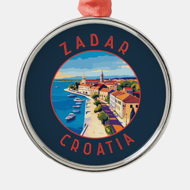 Zadar Croatia Retro Distressed Circle Metal Tree Decoration (Front)