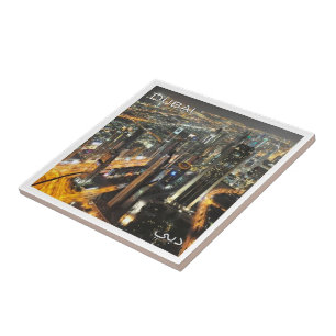 zAE038 DUBAI night scene, United Arab Emirates UAE Tile