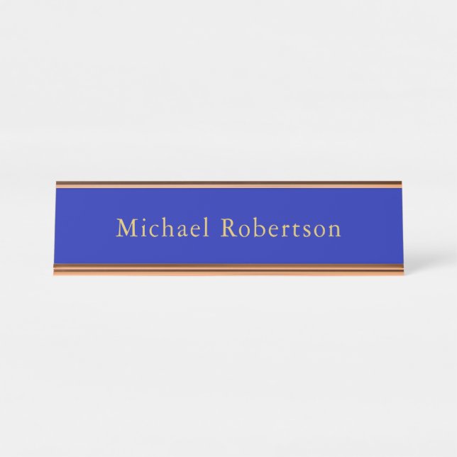 Zaffre Blue Gold Colours Professional Trendy Moder Desk Name Plate (Front)