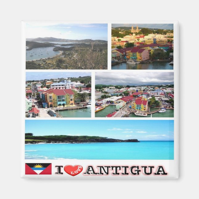 zAG004  ANTIGUA I Love, Mosaic, Fridge Magnet (Front)