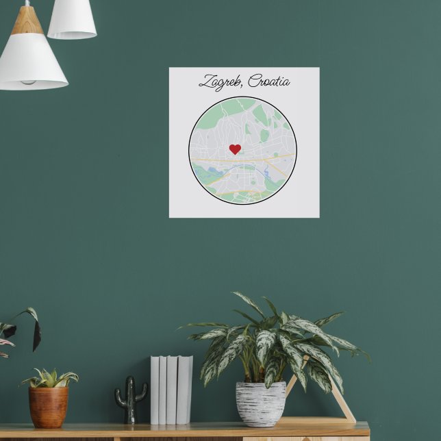 Zagreb Croatia City Map Poster (Living Room 1)