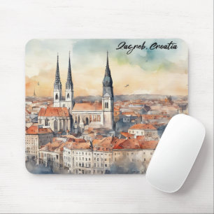 Zagreb Croatia City Silhouette Watercolor Mouse Mat