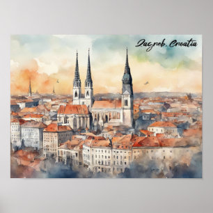 Zagreb Croatia City View Watercolor Poster