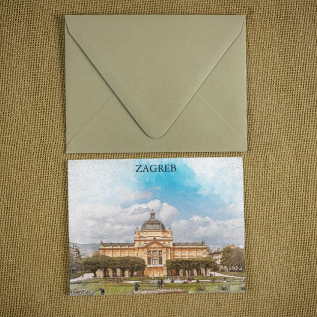 Zagreb Croatia National Theatre Postcard (zagreb croatia theatre panorama view postcard)