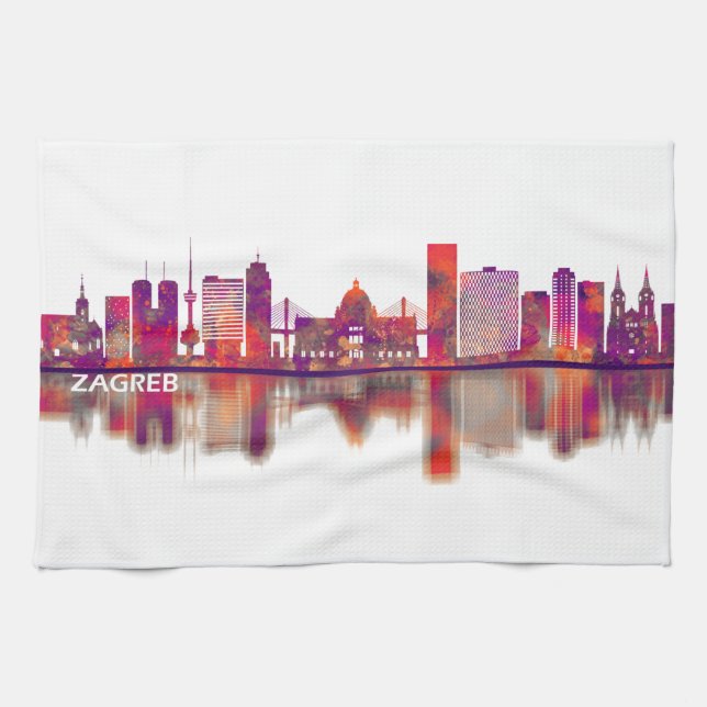Zagreb Croatia Skyline Tea Towel (Horizontal)