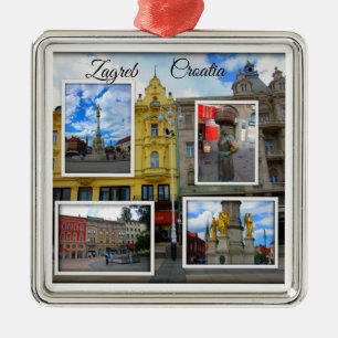 Zagreb Old Town Photo Collage Metal Tree Decoration