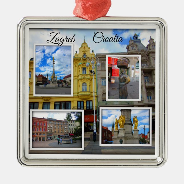 Zagreb Old Town Photo Collage Metal Tree Decoration (Front)