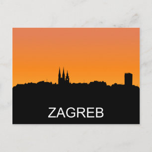 Zagreb silhouette, summer sunset illustration postcard