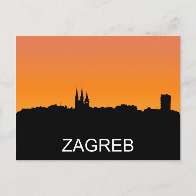 Zagreb silhouette, summer sunset illustration postcard (Front)