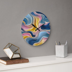 “Zahara”. Swirls of blues, pink and sand Large Clock