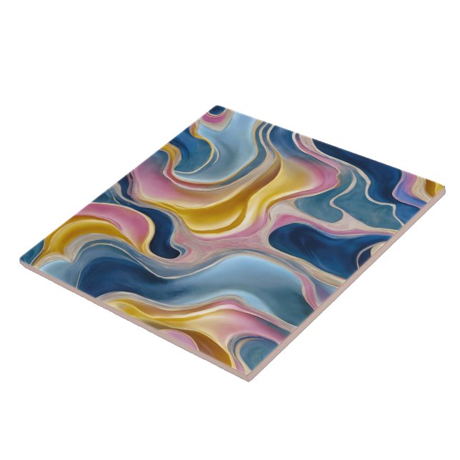 “Zahara” Swirls of blues, pink and sand.  Tile (Side)