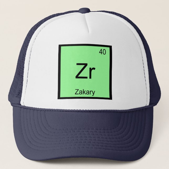 Zakary Name Chemistry Element Periodic Table Trucker Hat (Front)