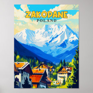 Zakopane Poland vintage travel illustration Poster
