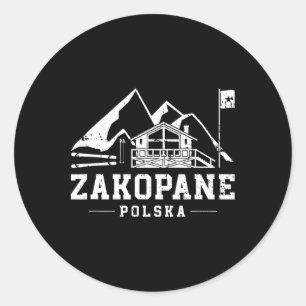 Zakopane Polska Winter Sports Skiing Snowboarding Classic Round Sticker