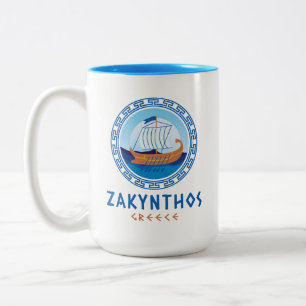 Zakynthos, Greece Greek Ship Design Two-Tone Coffee Mug