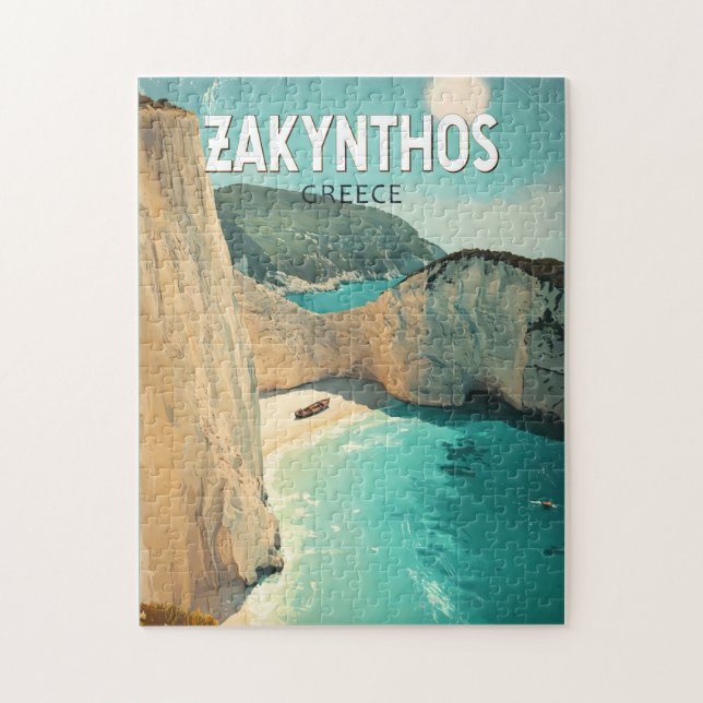 Zakynthos Greece Illustration Travel Art Vintage Jigsaw Puzzle (Vertical)