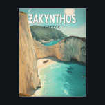 Zakynthos Greece Illustration Travel Art Vintage Postcard<br><div class="desc">Zakynthos retro vector travel design. Zakynthos,  a lush Ionian island,  is best known for the famous Navagio (Shipwreck) Beach,  vibrant blue caves,  and sea turtle sightings.</div>