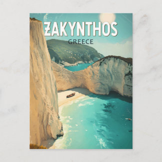 Zakynthos Greece Illustration Travel Art Vintage Postcard