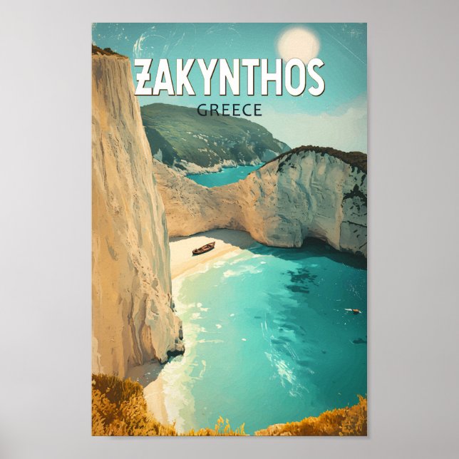 Zakynthos Greece Illustration Travel Art Vintage Poster (Front)
