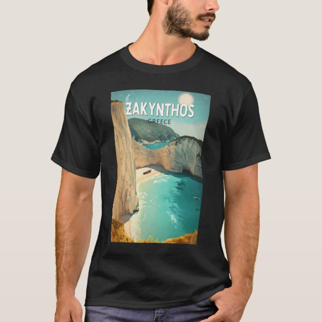 Zakynthos Greece Illustration Travel Art Vintage T-Shirt (Front)