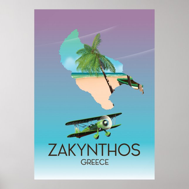Zakynthos Greece map travel poster (Front)