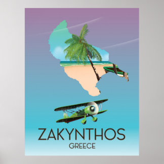 Zakynthos Greece map travel poster