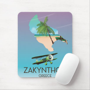 Zakynthos Greece map travel poster Mouse Mat