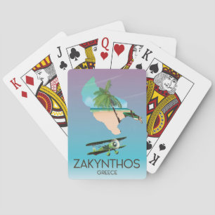 Zakynthos Greece map travel poster Playing Cards