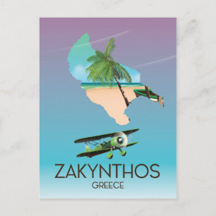 Zakynthos Greece map travel poster Postcard