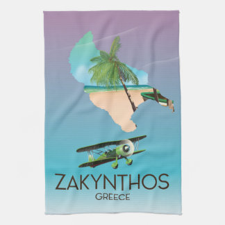 Zakynthos Greece map travel poster Tea Towel