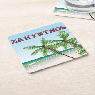 Zakynthos Greece travel poster Square Paper Coaster
