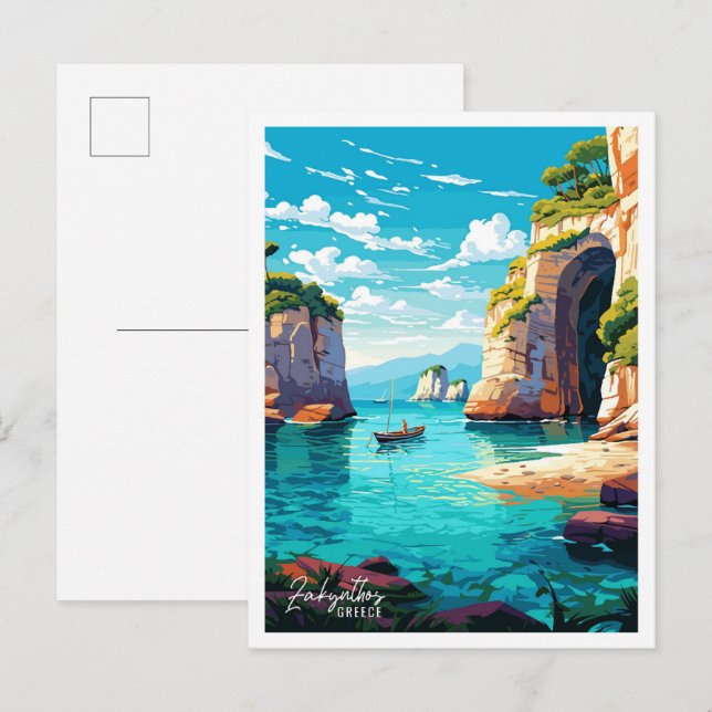 Zakynthos Greece Vintage Travel Illustration Postcard (Front/Back)
