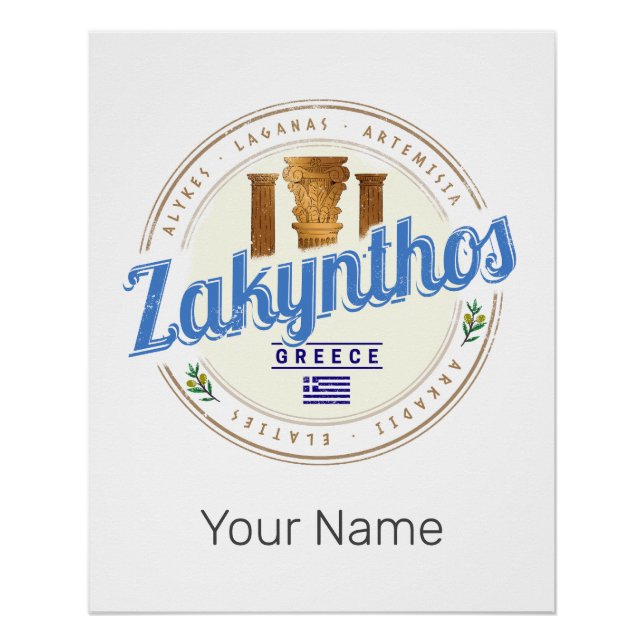 Zakynthos Island Greece Vacation Vintage Souvenir Poster (Front)