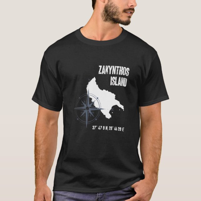 Zakynthos Island Mediterranean Sea Coordinates Map T-Shirt (Front)
