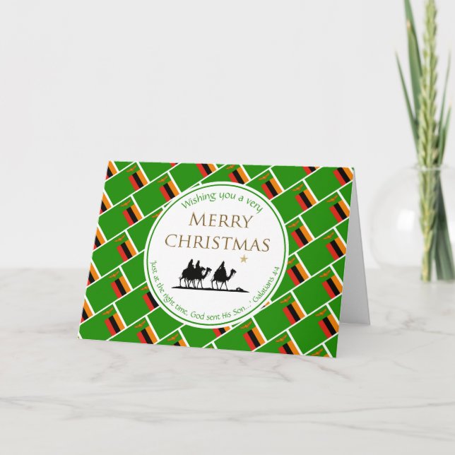 ZAMBIA FLAG Christmas ZAMBIAN Three Wise Men Holiday Card (Front)