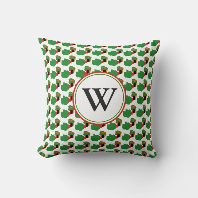ZAMBIA Flag Custom Monogram Cushion (Front)