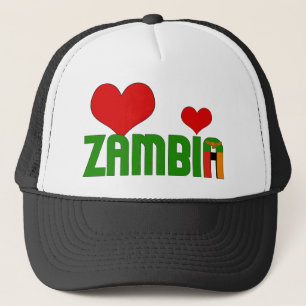 Zambia Flag Heart Green Red Black Orange Patriotic Trucker Hat