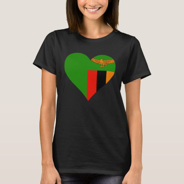Zambia Flag Heart Zambia  Love Zambia T-Shirt (Front)